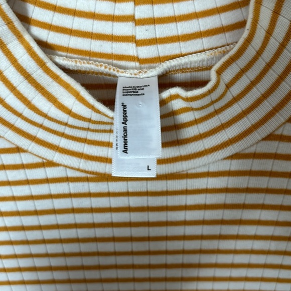 EUC Cream and mustard striped American Apparel mock turtleneck minidress Sz L - Picture 3 of 6